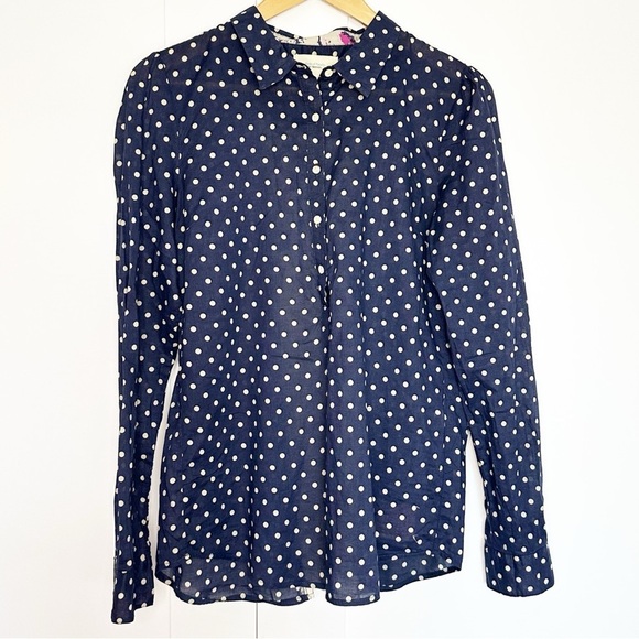 Birds of Paradis Trovata polka dot navy lace back shirt Medium lightweight work - Picture 4 of 11